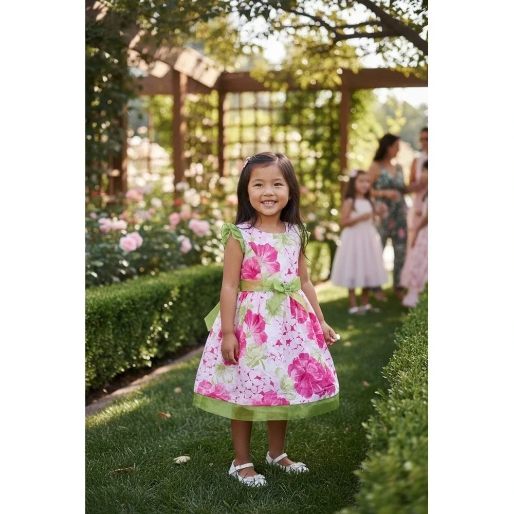 Emma's Garden Girls Floral Fit & Flare Party Dress Pink Green Size 4T oks money